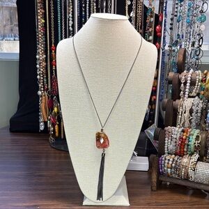 Chic Brown Pendant Necklace with Black Tassel